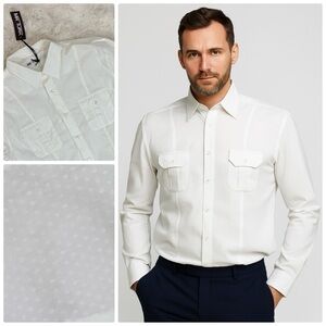 Mr. Turk double left pocket dotted pattern long sleeve button down in white- xl